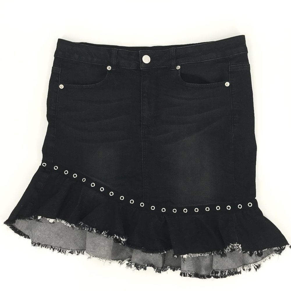Love & Legend Black High-Low Eyelet Ruffle Skirt